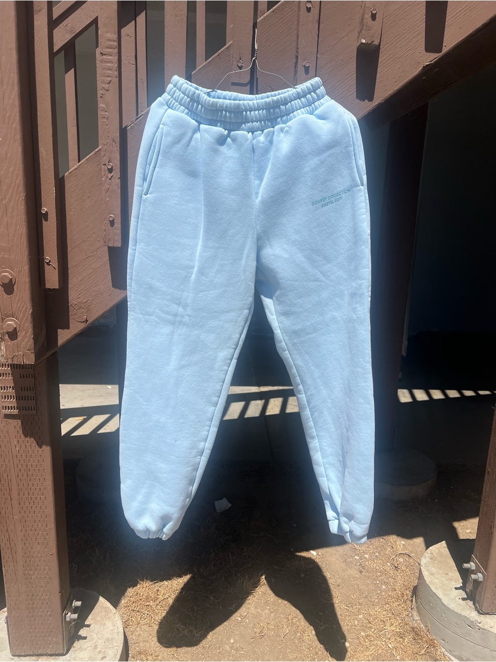 Women's Pastel Light Blue Fleece Joggers - Picture 3 of 7